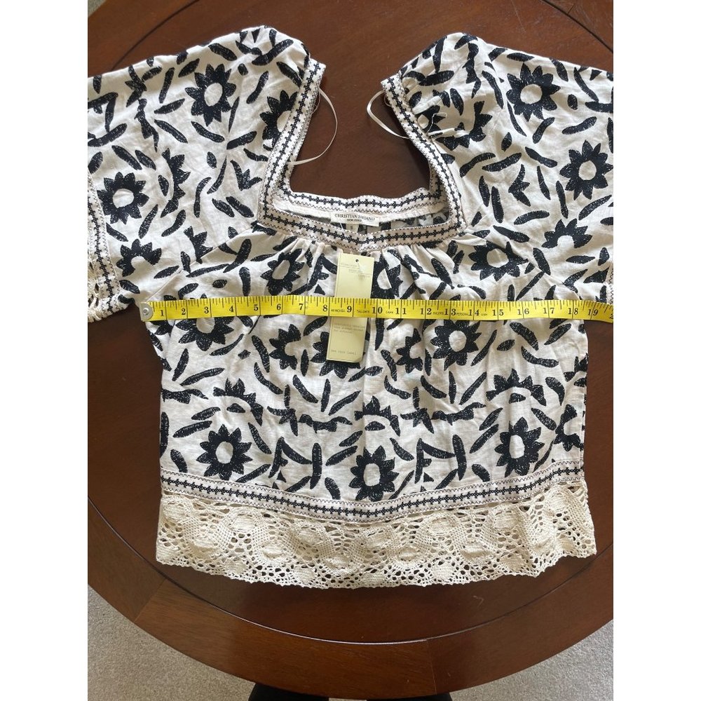 Christian Siriano White Blouse with Black Floral Embroidery and Crochet Trim - Picture 8 of 8